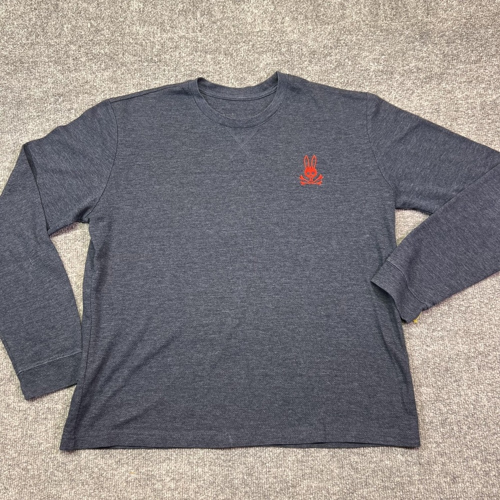 Psycho Bunny Sweatshirt Mens M Blue Fleece Crewneck Pullover Skull Logo